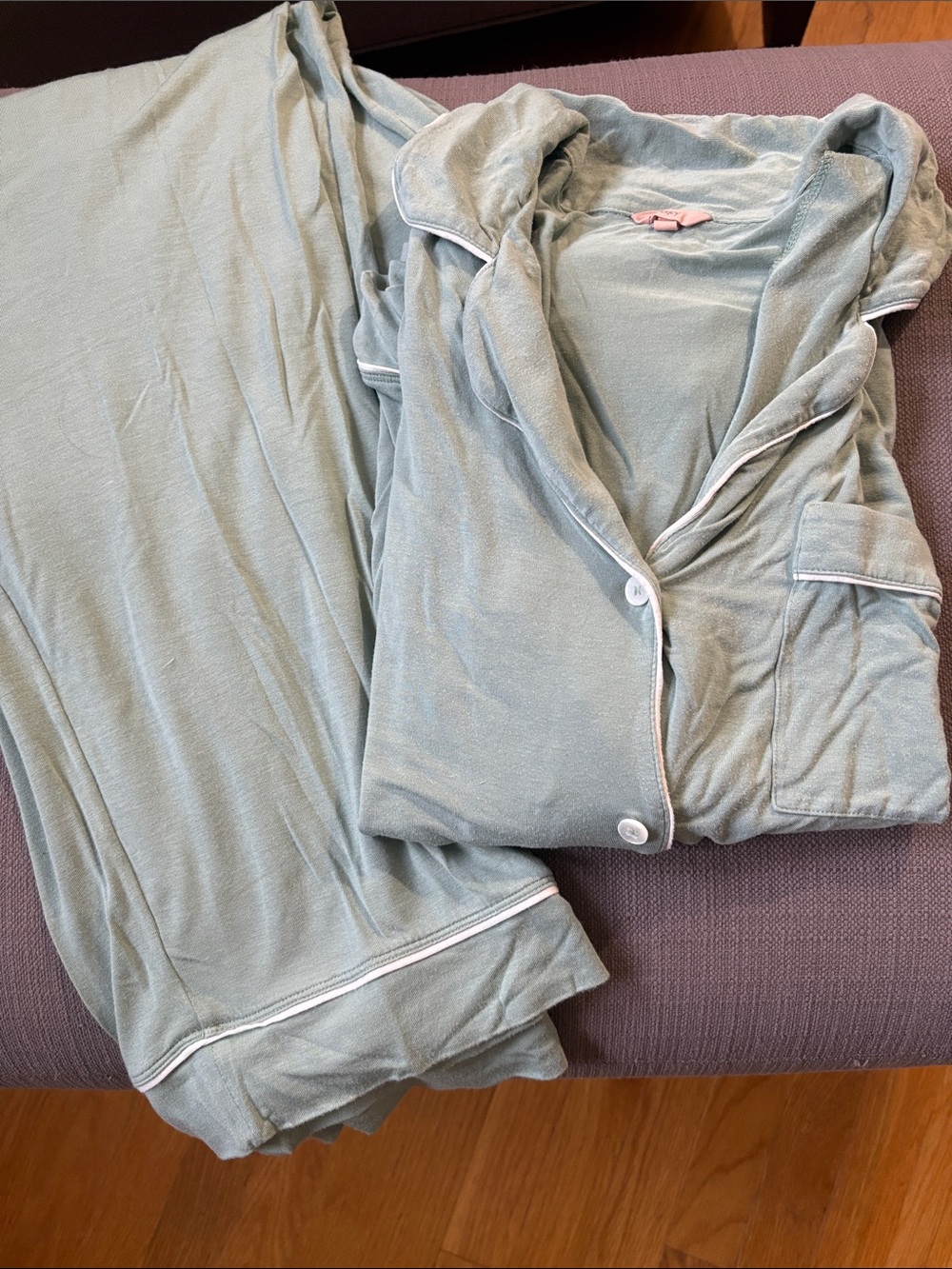 Eberjey Light Sage Green Pajama Set with Contrast Piping